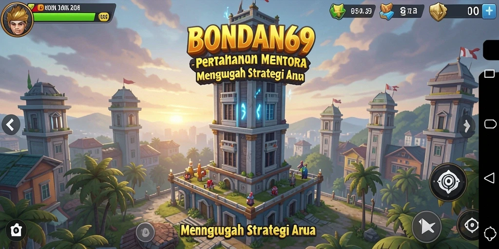 Screenshot gameplay BONDAN69 menampilkan serangan menara dan musuh.