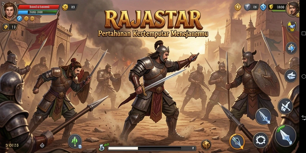 Gameplay RAJASTAR menampilkan menara menakjubkan dan pertempuran epik.